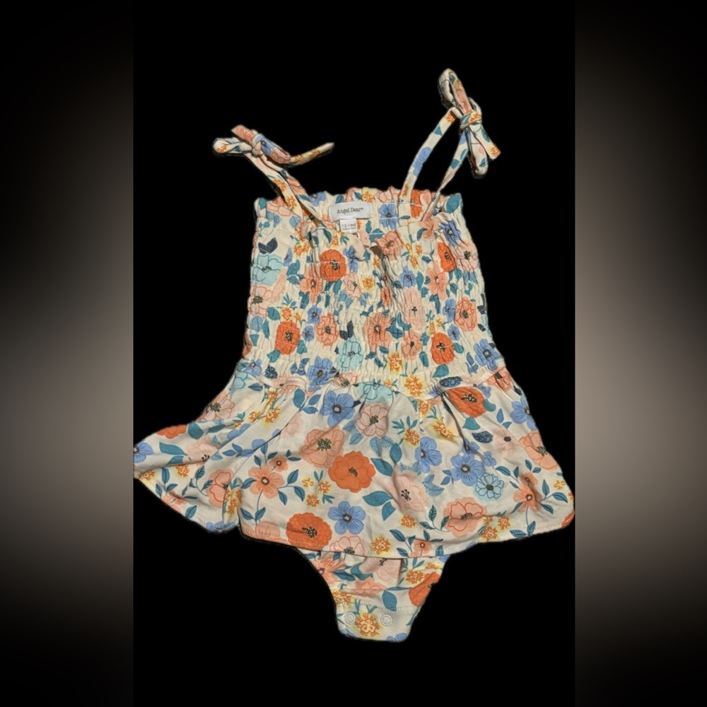 Angel Dear Floral Romper Dress in Blue and Orange NWT 12-18 Months